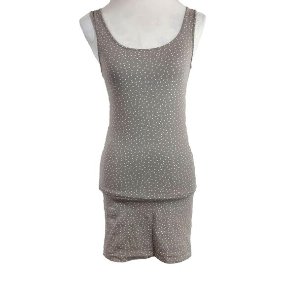 H&M Basic Tank Bodycon Mini Dress Small Sleeveless Gray White Polka Dot Stretch - Picture 1 of 10